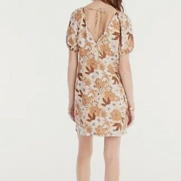 J CREW Womens Floral V-Back LINEN Shirt Dress Sheath Camel Brown BG4… - Picture 2 of 9